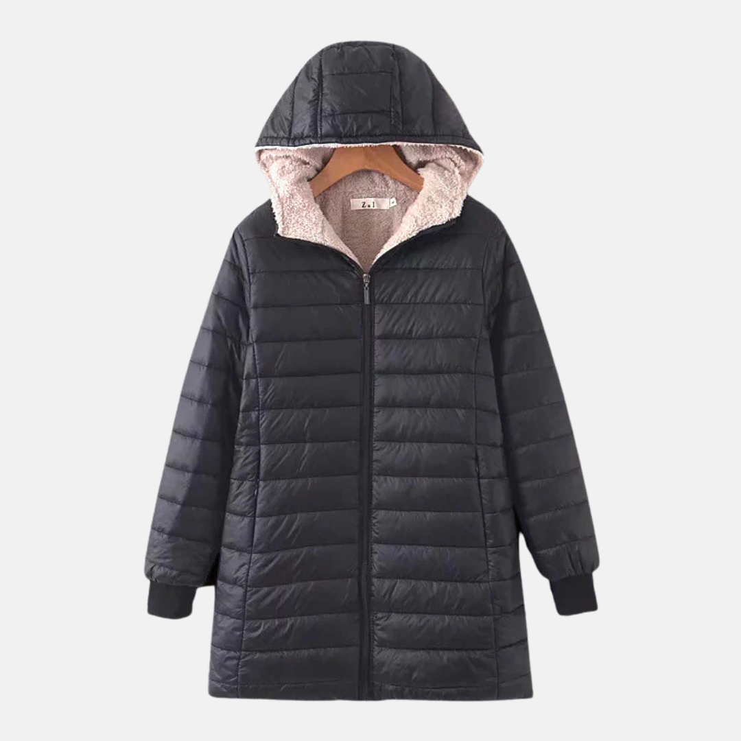 Warm Quilted Jacket Mid-Length Hood Fleece