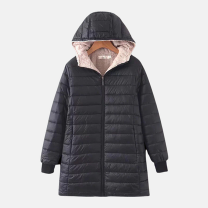 Warm Quilted Jacket Mid-Length Hood Fleece