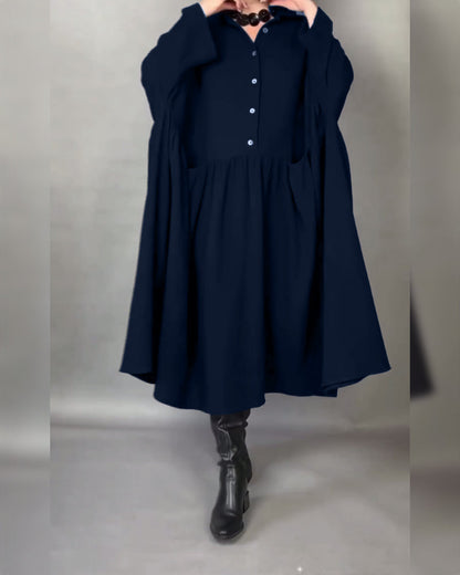 Stylish A-line dress with lapels and buttons