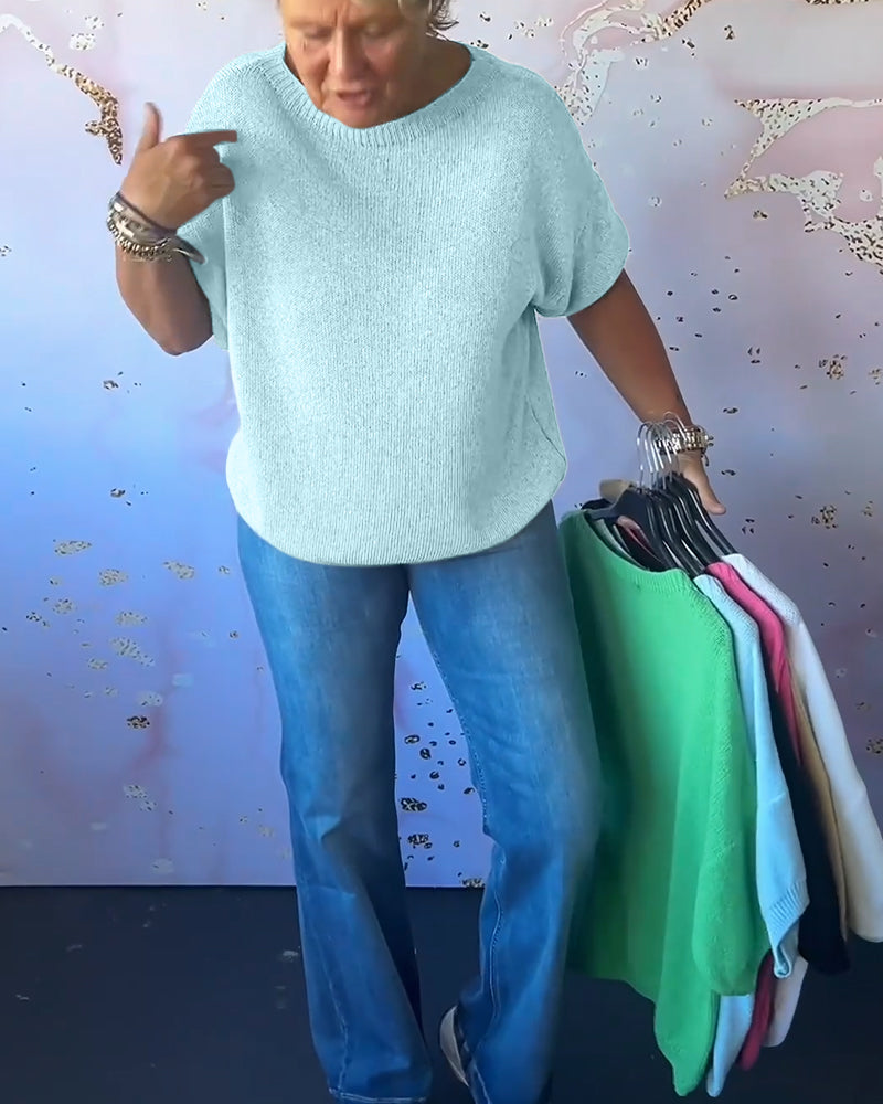 Comfortable Crew Neck Solid Color Sweater