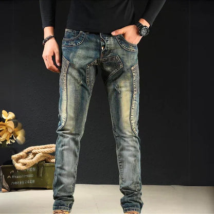 Classic faded jeans with stylish patches