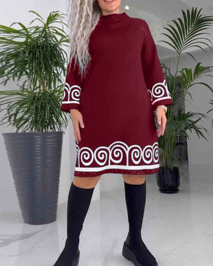 Elegant Dress Wave Pattern Long Sleeves