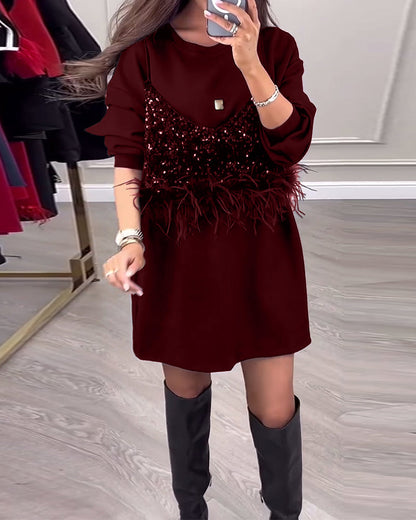 Elegant Sequin and Feather Party Dress