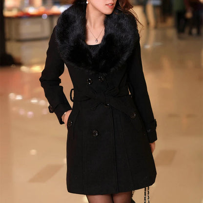 Stylish Coat with Faux Leather Collar - Elegant and Versatile