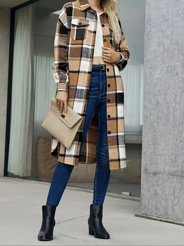 Karo Langmantel Herbst Chic Modern Lässig - IdealeKleiden