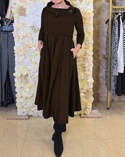 Fashionable A-Line Dress Solid Color Style