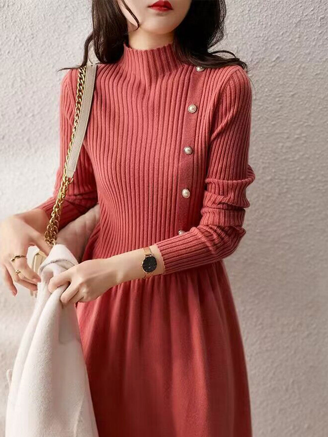 Elegant Turtleneck Knit Dress for Women