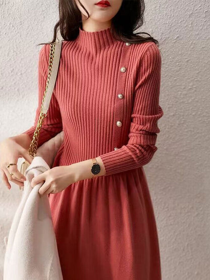 Elegant Turtleneck Knit Dress for Women