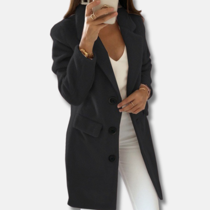 Elegant Wool Coat Classic Knee-Length with Buttons