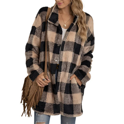 Stylish Women's Plaid Long Jacket