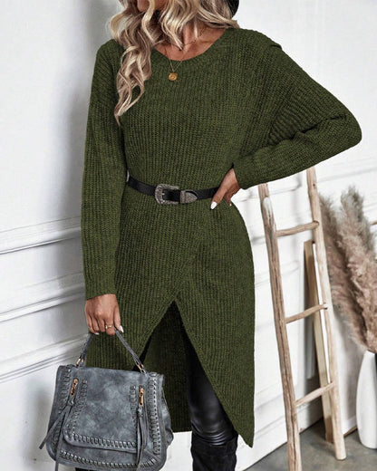 Women's Elegant Solid-Colored Sweater Dress