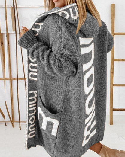 Long knit cardigan with cool lettering