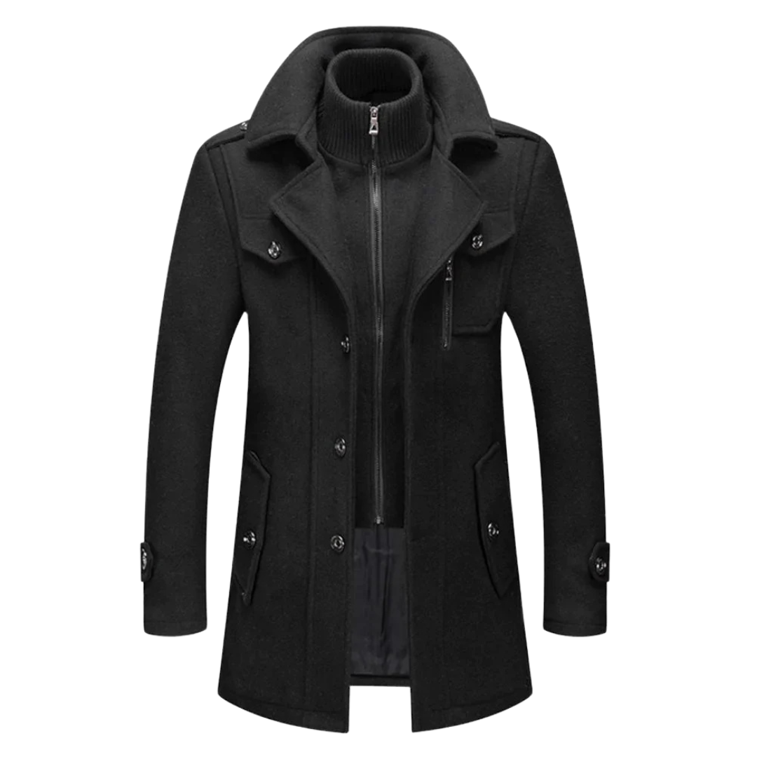 Men's Black Elegant High-Neck Coat
