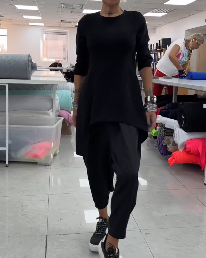 Elegant Women's Midi Dress Round Neck