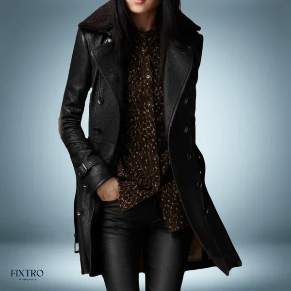 Lederjacke Lang Elegant Bikerstil - IdealeKleiden