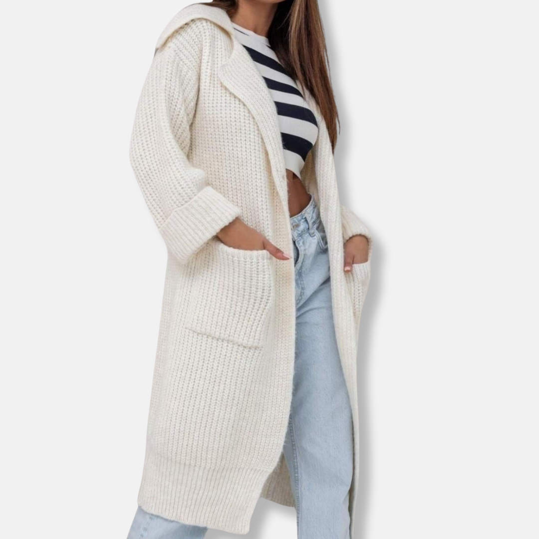 Long knit coat plus size hood with pockets