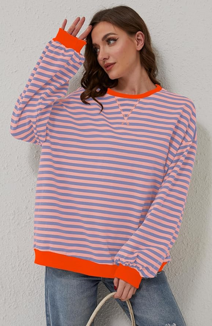 Fashionable women's sweatshirt with striped design