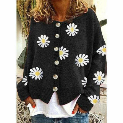 Women's Cardigan Autumn Flowers Design Overlay