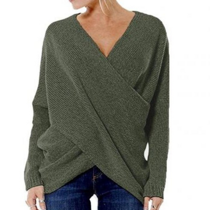 Women's Scarf Wrap Pullover Long-sleeved Ribbed