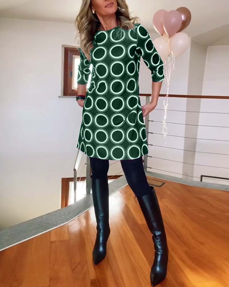 Dress Round Neck Circle Pattern Women's Dress
