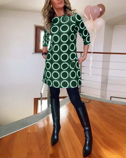 Dress Round Neck Circle Pattern Women's Dress