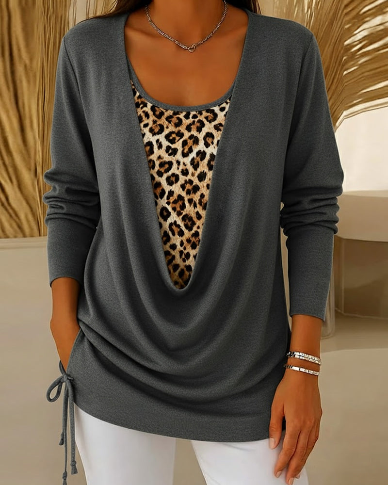 Leopard Print Top Lace-Up Blouse Women