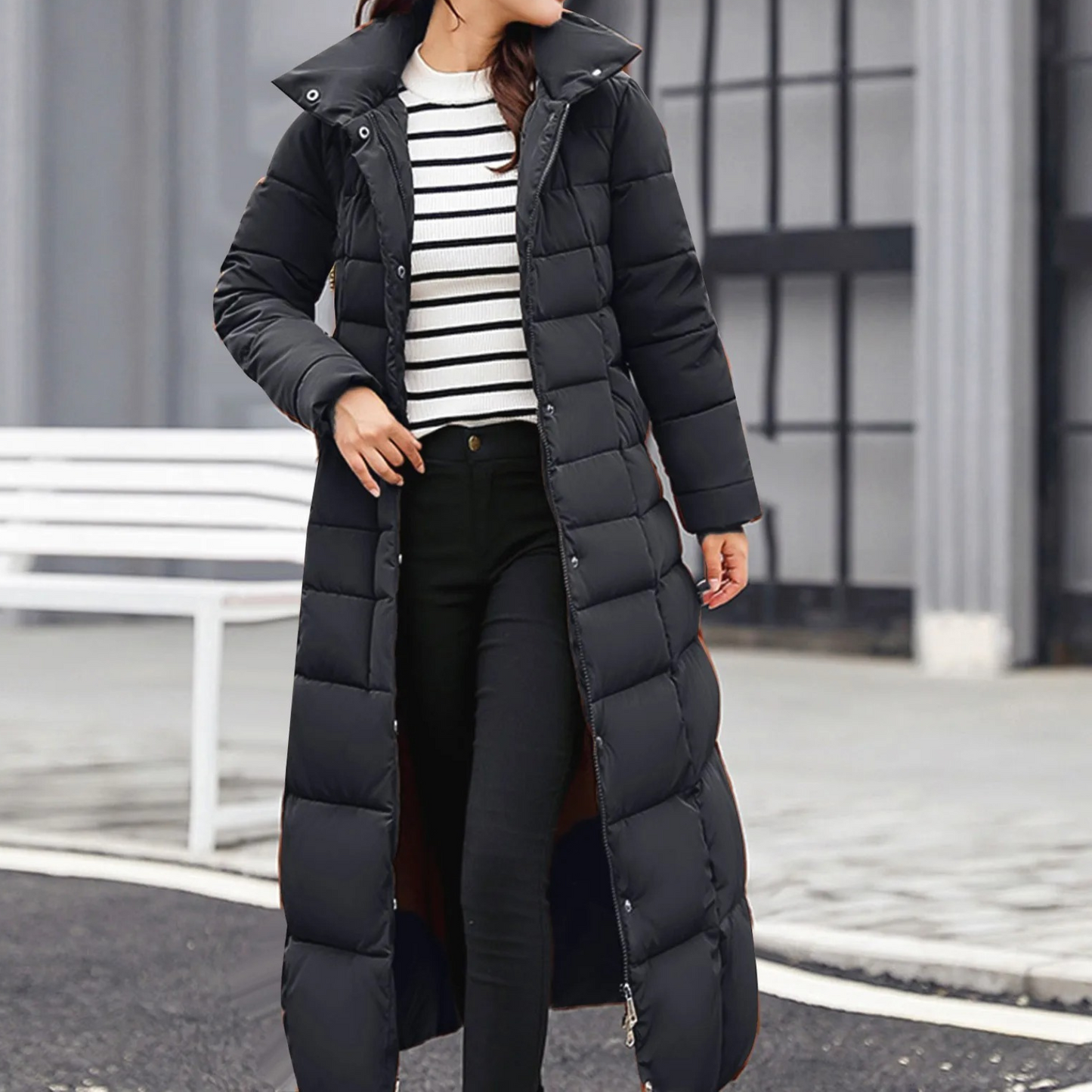 Stylish Women's Puffer Jacket Elegant Button