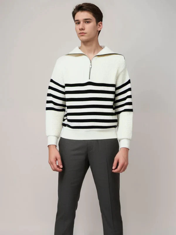 Striped Zip-Up Sweater Modern