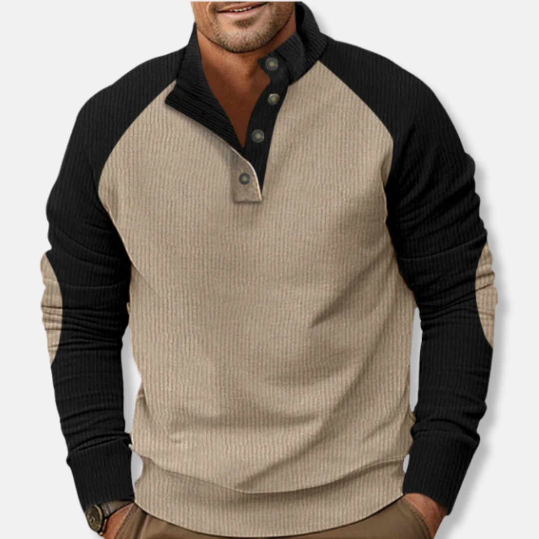 Bequemer Pullover mit Ripp Ärmeln und Stehkragen - IdealeKleiden