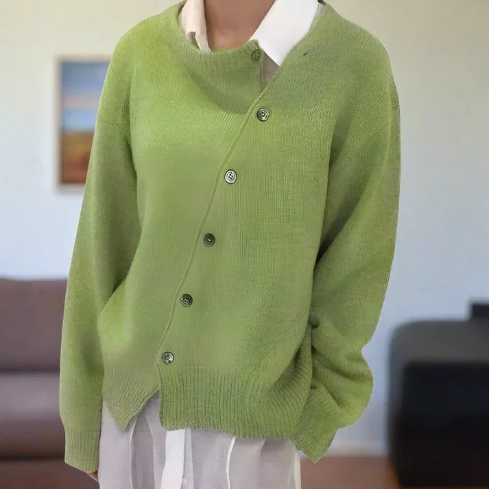 Women's Soft Cardigan Diagonal Buttons