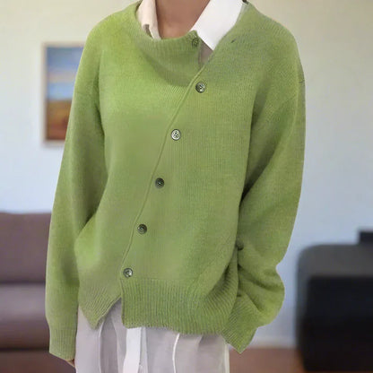 Women's Soft Cardigan Diagonal Buttons
