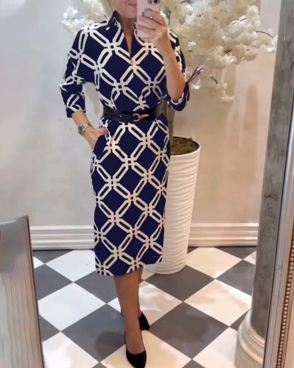 Dress With Geometric Pattern And Side Slit