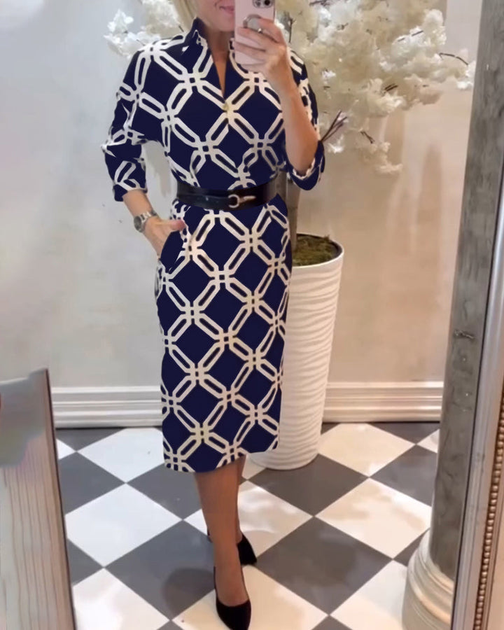 Dress With Geometric Pattern And Side Slit