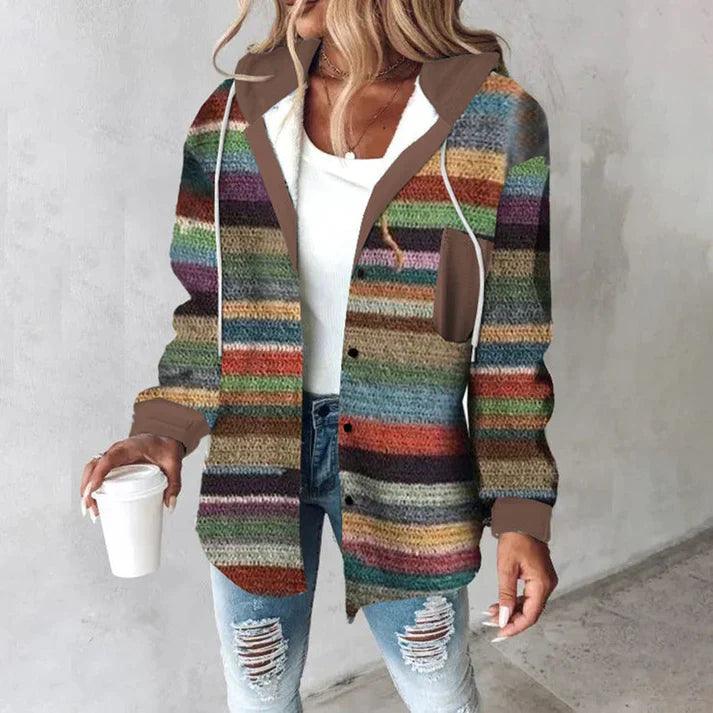 Strickjacke mit Kapuze Lässig Gestreift Modern - IdealeKleiden