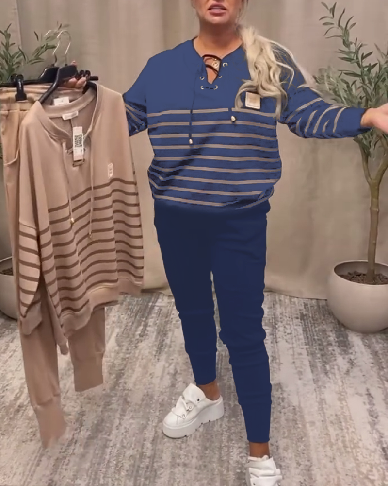 Comfortable Sporty Striped Ankle-Length Trousers