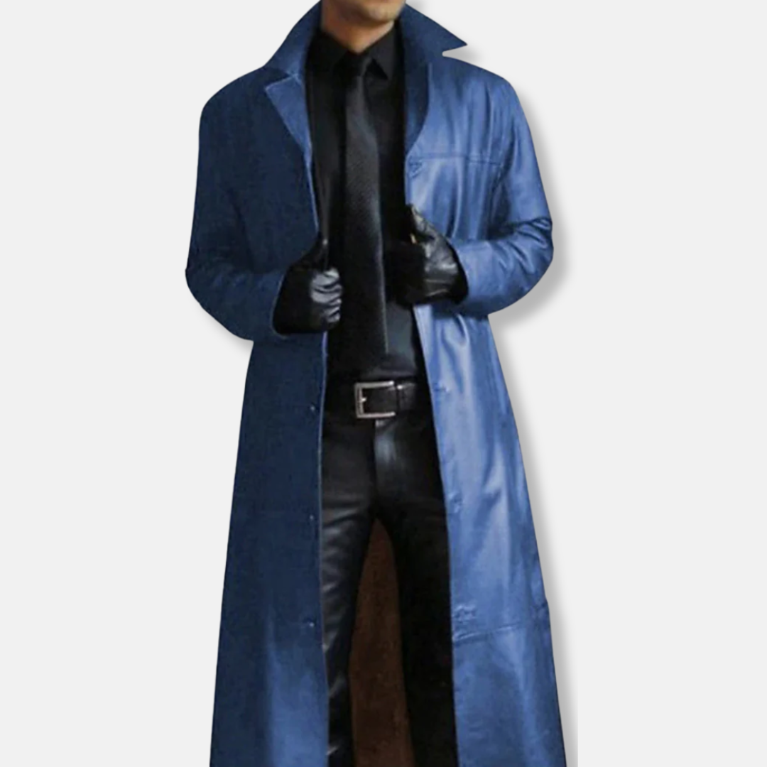 Long Leather Coat Elegant Fitted Cut