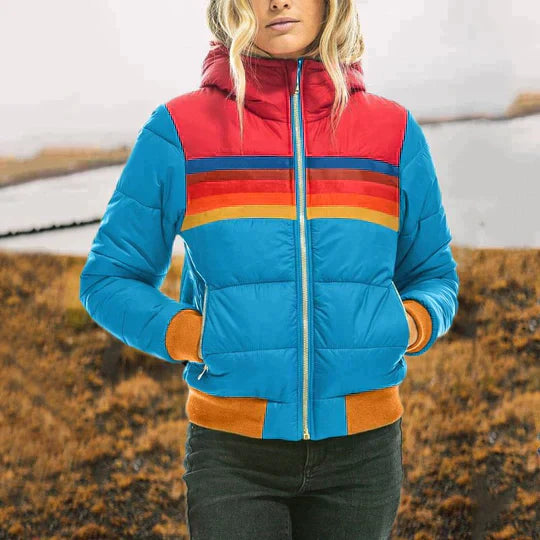 Retro Quilted Jacket for Women, Colorblock, Stylish