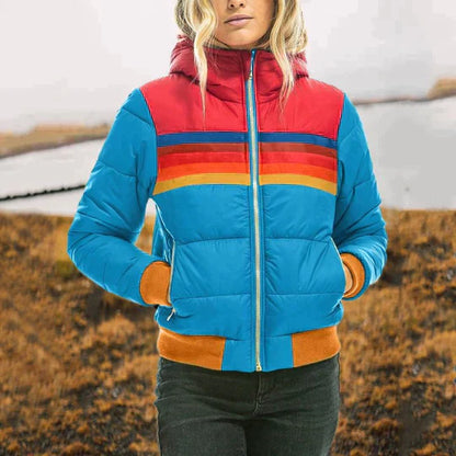 Retro Quilted Jacket for Women, Colorblock, Stylish