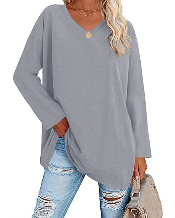 Elegant Women's Blouse Long-sleeved V-neck