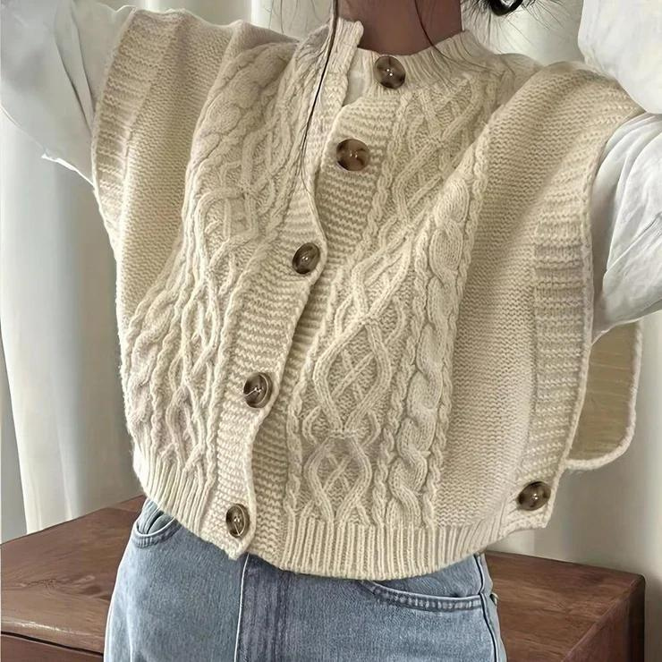 Stylish Sleeveless Cable Knit Cardigan