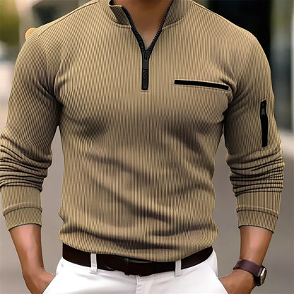 Men's Modern Striped Sweater with Pockets