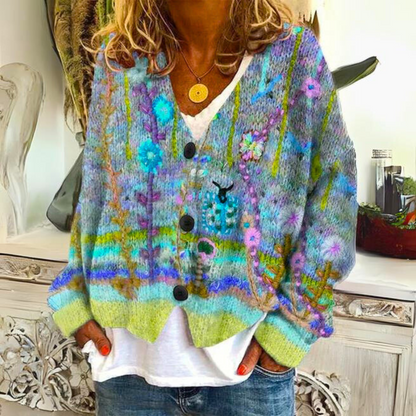 Boho Strickjacke Blumenmuster - IdealeKleiden