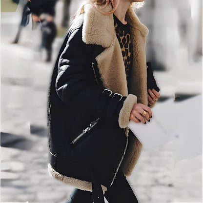 Women's Warm Wool Jacket, Suede Style