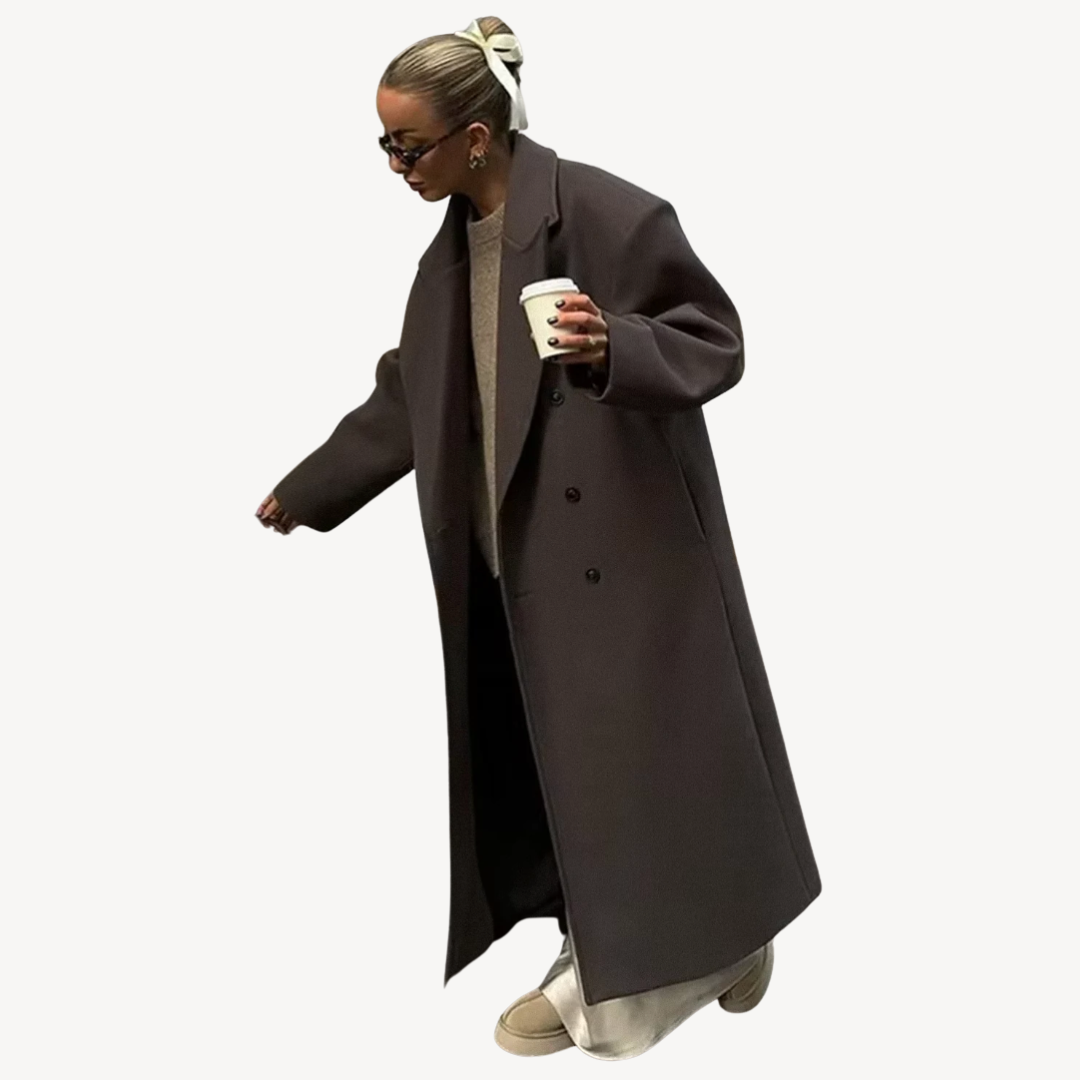 Women's Long Winter Coat Wool Blend Button Closure