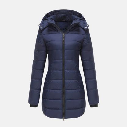 Long ladies' coat with hood and zipper