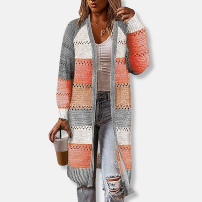 Comfortable Wool Knit Cardigan Relaxed Fit Stripe Pattern