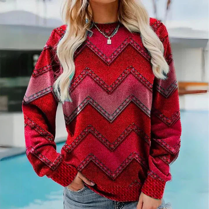 Bunter Strickpullover Oliv Grün Retro - IdealeKleiden