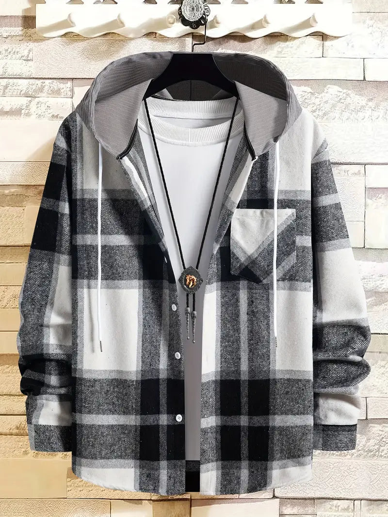 Men's Checked Pullover Lightweight Hooded Modern
