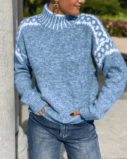 Fashionable Blouse Stand-Up Collar Patterned