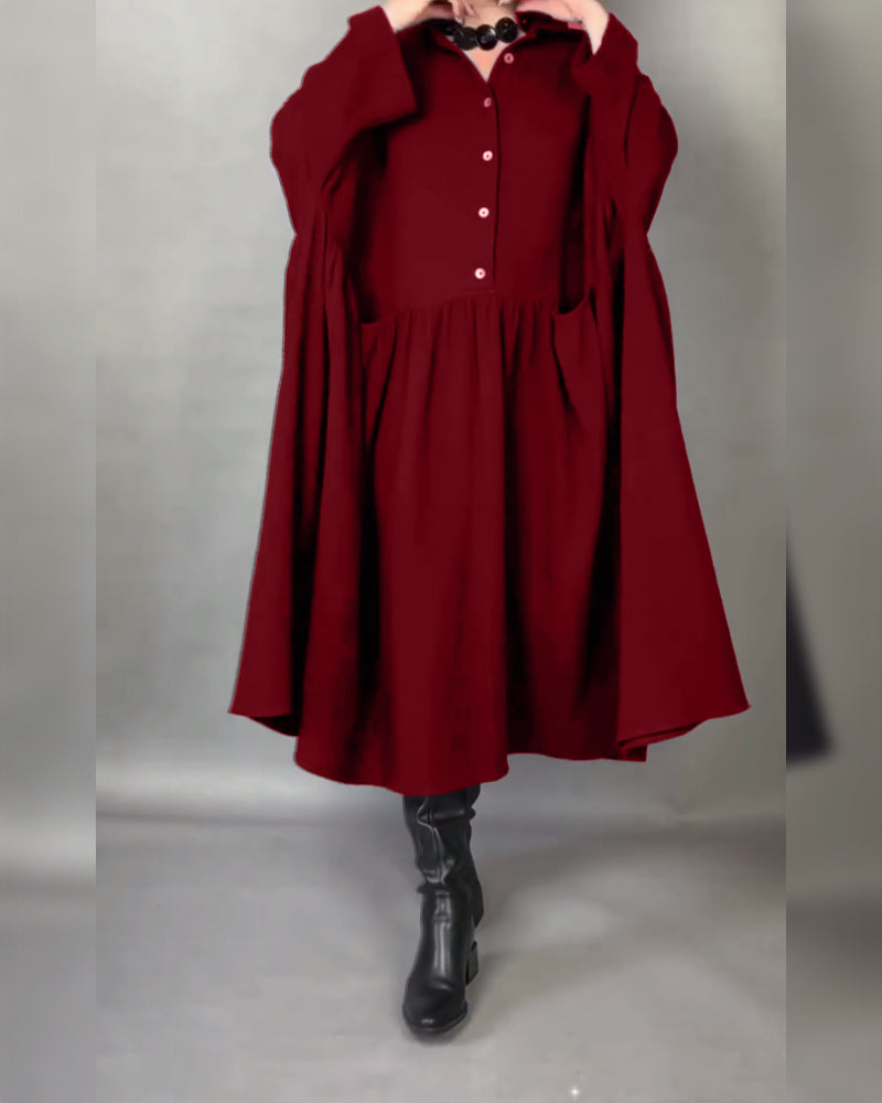 Stylish A-line dress with lapels and buttons